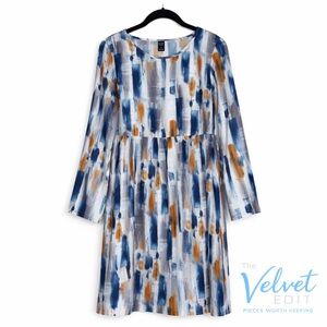 Emery Rose Painterly Abstract Midi Dress | Long Sleeve | Size Small